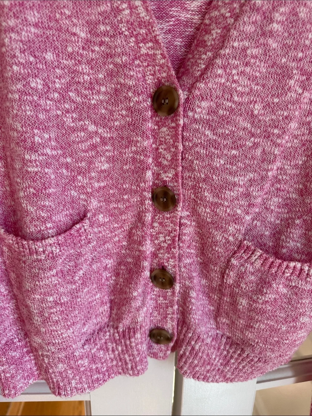 J. Crew Pink Marled V-Neck Button Front Cardigan